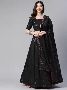 FABPIXEL Embroidered Sequinned Semi-Stitched Lehenga & Unstitched Blouse With Dupatta