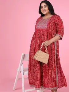 SHOWOFF Plus Size Bandhani Printed Sequins Straight Kurta