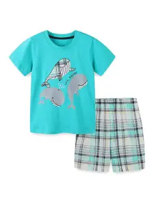 StyleCast Boys Blue Printed Pure Cotton T-shirt with Shorts