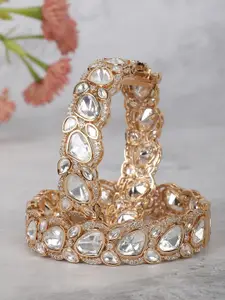 AURAA TRENDS Set of 2 Gold Plated Kundan Stone Studded Bangles