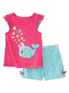 StyleCast Girls Pink Printed Pure Cotton Top with Shorts