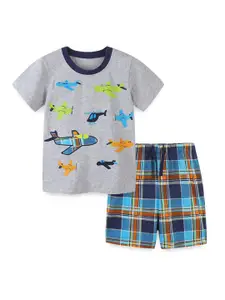 StyleCast Boys Grey Printed Cotton T-shirt with Shorts
