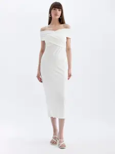 DeFacto Women Off-Shoulder Bodycon Midi Dress