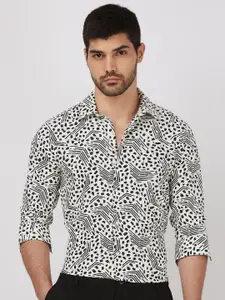 Mufti Men Spread Collar Abstract Printed Slim Fit Casual Shirt