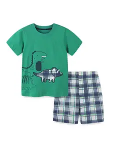StyleCast Boys Green Printed Cotton T-shirt with Shorts