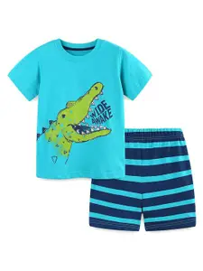 StyleCast Blue Boys Printed Pure Cotton T-shirt With Shorts