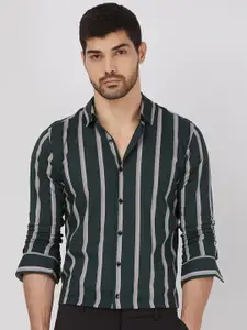 Mufti Men Spread Collar Striped Cotton Slim Fit Casual Shirt