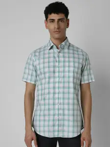 Van Heusen Sport Men Spread Collar Tartan Checked Cotton Slim Fit Casual Shirt