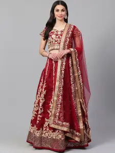 FABPIXEL Embroidered Sequinned Semi-Stitched Lehenga & Unstitched Blouse With Dupatta