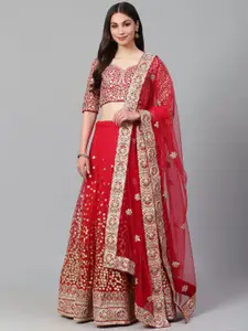 FABPIXEL Embroidered Sequinned Net Semi-Stitched Lehenga & Unstitched Blouse With Dupatta