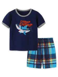 StyleCast Navy Blue Boys Printed Pure Cotton T-shirt with Shorts