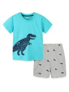 StyleCast Boys Blue Printed Pure Cotton T-shirt with Shorts