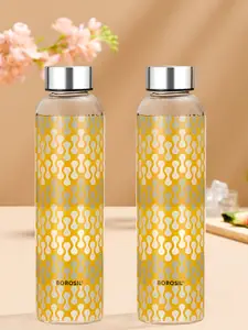 BOROSIL Artisan Series Vista Transparent 2 Pieces Glass Printed Water Bottles 550 ml