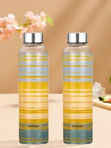 BOROSIL Artisan Series Prism Transparent 2 Pieces Glasses Printed Water Bottles 550 ml