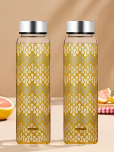 BOROSIL Artisan Series Vista Transparent & Green 2 Pieces Printed Glasses Water Bottle 1l