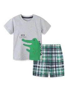 StyleCast Boys Grey Printed Cotton T-shirt with Shorts