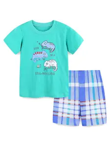 StyleCast Boys Blue Printed Pure Cotton T-shirt with Shorts