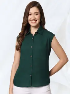 Funday Fashion Women Spread Collar Solid Cotton Casual Shirt