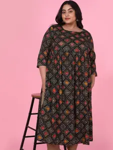 SHOWOFF Plus Size Ethnic Motifs Printed Beads & Stones A-Line Kurta