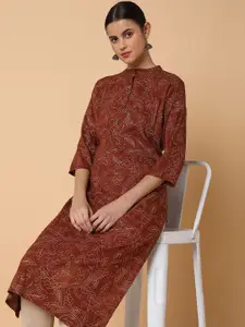 SHOWOFF Floral Printed Mandarin Collar Straight Kurta