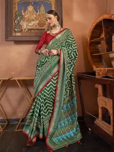elora Chevron Pattern With Foil Printed Zari Patola Saree