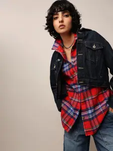 ONLY Women Tartan Checks Oversized Casual Shirt