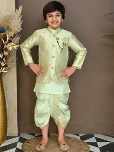 BT DEZINES Boys Embroidered Long Sleeve Sherwani With Kurta Pants & Dhoti