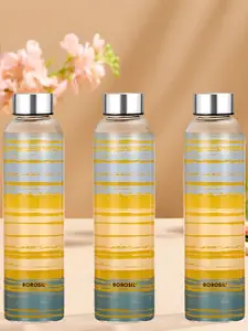 BOROSIL Artisan Series Glance Transparent 3 Pieces Printed Glasses Water Bottle 550 ml