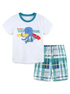StyleCast Boys White Printed Pure Cotton T-shirt with Shorts