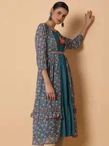 SHOWOFF Shoulder Straps A-Line Kurta with Shrug
