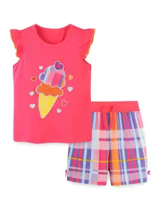 StyleCast Girls Pink Embroidered Pure Cotton Top with Shorts