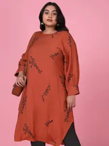 SHOWOFF Plus Size Floral Printed Round Neck Straight Kurta