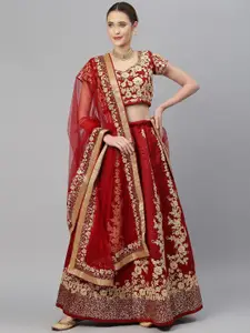 FABPIXEL Embroidered Sequinned Semi-Stitched Lehenga & Unstitched Blouse With Dupatta