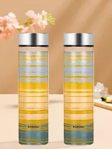 BOROSIL Artisan Series Glance Transparent 2 Pieces Glasses Printed Water Bottle 550 ml