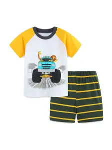 StyleCast Boys White Printed Cotton T-shirt with Shorts