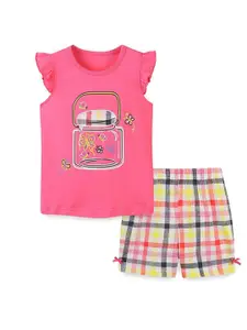 StyleCast Girls Pink Printed Pure Cotton Top with Shorts