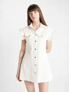 DeFacto Shirt Collar Solid Shirt Mini Dress