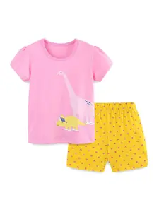 StyleCast Girls Pink Printed Cotton T-shirt with Shorts