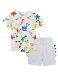 StyleCast Boys White Printed Pure Cotton T-shirt with Shorts