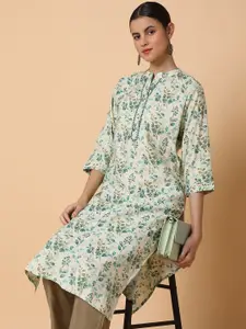 SHOWOFF Floral Printed Mandarin Collar Straight Kurta