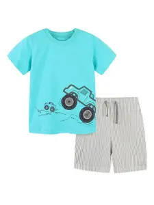 StyleCast Boys Blue Printed Pure Cotton T-shirt with Shorts