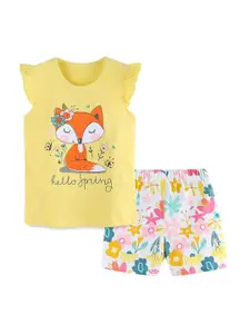 StyleCast Girls Yellow Printed Cotton Top with Shorts