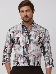 Mufti Men Spread Collar Abstract Printed Cotton Slim Fit Casual Shirt