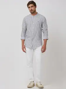 Mufti Men Band Collar Cotton Slim Fit Casual Shirt