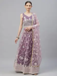 FABPIXEL Embroidered Sequinned Semi-Stitched Lehenga & Unstitched Blouse With Dupatta
