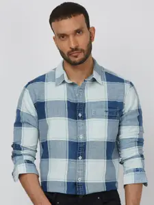 Mufti Men Spread Collar Tartan Checks Checked Cotton Slim Fit Casual Shirt