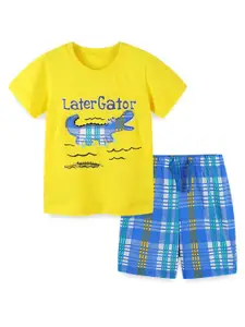 StyleCast Yellow Boys Printed Pure Cotton T-shirt with Shorts