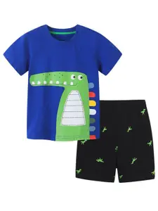 StyleCast Blue Boys Printed Pure Cotton T-shirt with Shorts