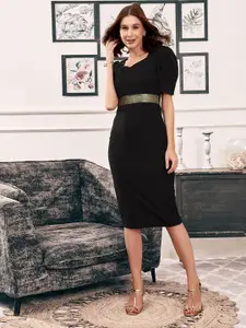 Selvia Square Neck Puff Sleeves Sheath Dress