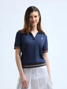 U.S. Polo Assn. Women Solid Polo Collar Cotton T-Shirt